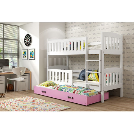 Dětská patrová postel KUBUS s výsuvnou postelí 90x200 cm - bílá Ružové BMS