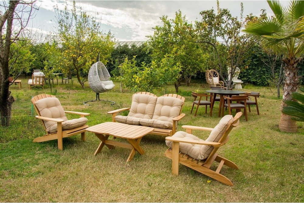 Krémový zahradní lounge set z masivního dřeva pro 4 Adirondack – Floriane Garden FLORIANE GARDEN