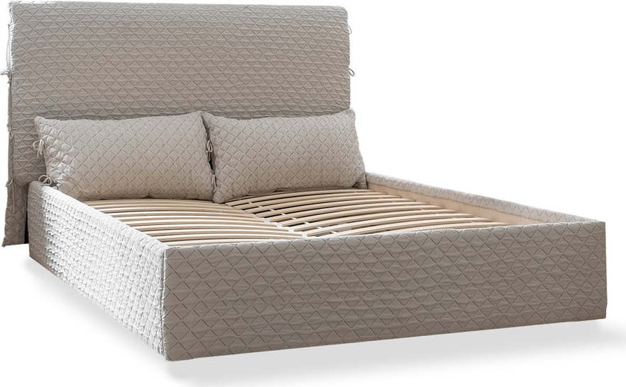 Béžová čalouněná dvoulůžková postel s úložným prostorem s roštem 180x200 cm Sleepy Luna – Miuform Miuform