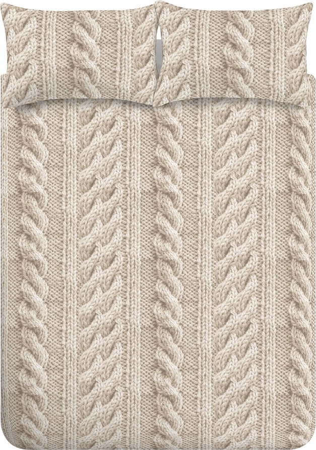 Béžové povlečení na dvoulůžko/prodloužené z mikroplyše 230x220 cm Cable Knit – Catherine Lansfield Catherine Lansfield