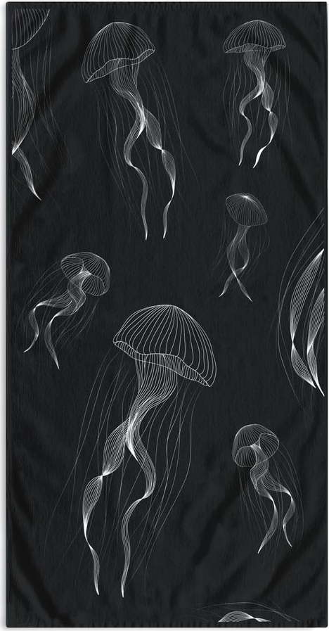Černobílá plážová osuška 90x180 cm Jellyfish – DecoKing DecoKing