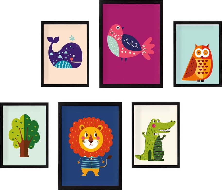 Dětské obrázky v sadě 6 ks Animals – Wallity Wallity