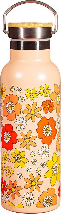 Oranžová nerezová dětská lahev 500 ml 70s Floral - Sass & Belle Sass & Belle