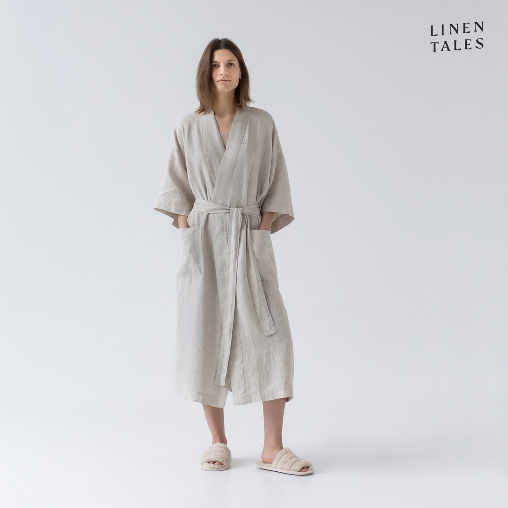 Béžový lněný župan velikost L/XL Summer – Linen Tales Linen Tales