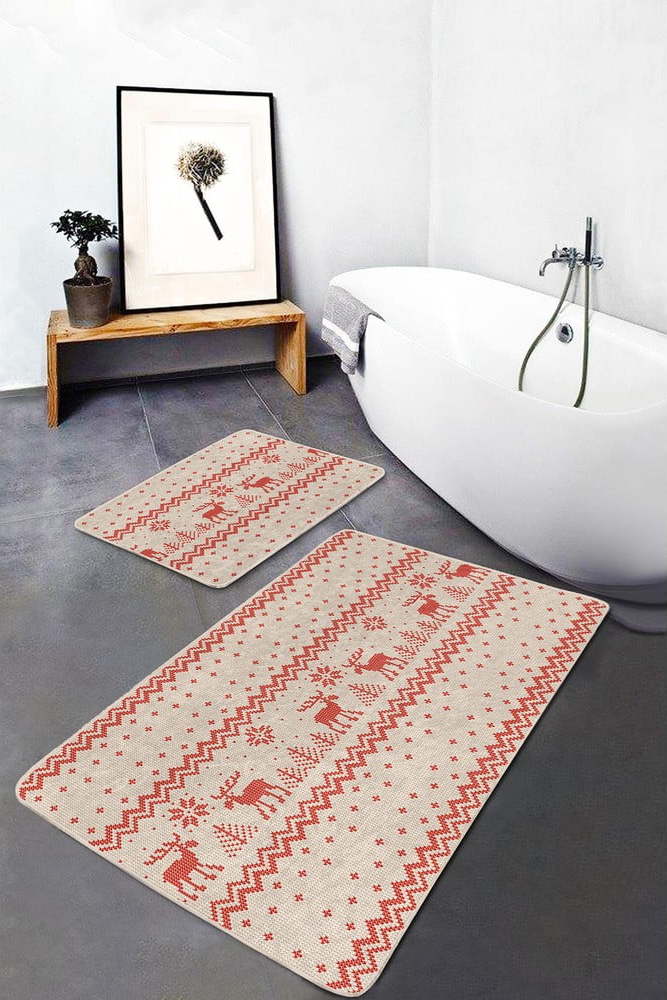Červeno-béžové textilní koupelnové předložky v sadě 2 ks 60x100 cm – Mila Home Mila Home
