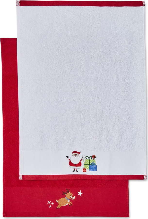 Červeno-bílé bavlněné ručníky v sadě 2 ks 40x60 cm Santa's Reindeers – Catherine Lansfield Catherine Lansfield