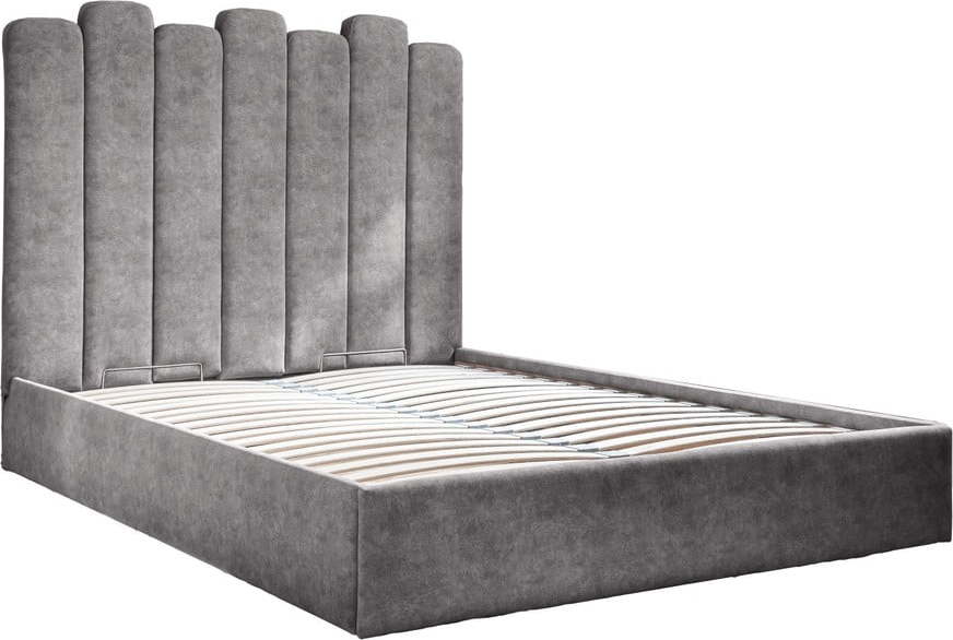 Šedá čalouněná dvoulůžková postel s úložným prostorem s roštem 140x200 cm Dreamy Aurora – Miuform Miuform