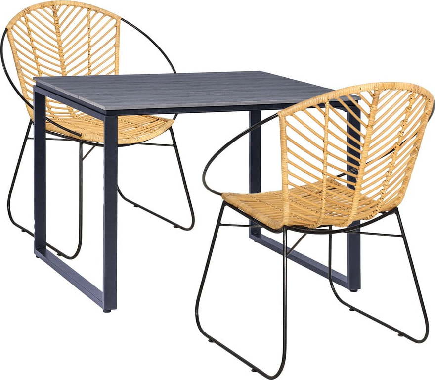 Set 2 ratanových jídelních židlí Carla a černého stolu Strong – Bonami Essentials Bonami Essentials