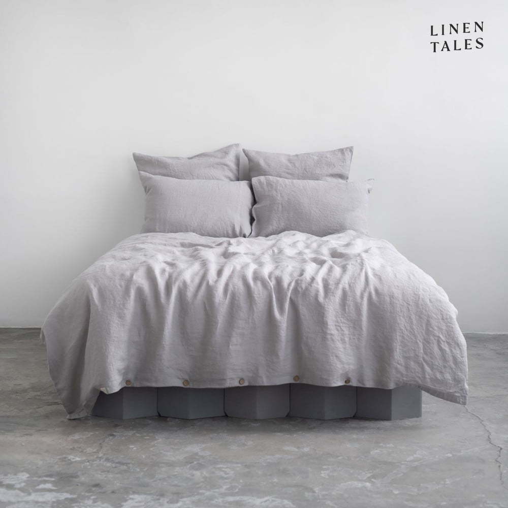 Světle šedé lněné prodloužené povlečení na dvoulůžko 200x220 cm – Linen Tales Linen Tales