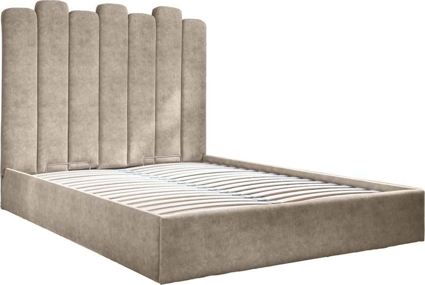 Béžová čalouněná dvoulůžková postel s úložným prostorem s roštem 180x200 cm Dreamy Aurora – Miuform Miuform