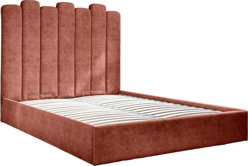 Čalouněná dvoulůžková postel s úložným prostorem s roštem 160x200 cm v cihlové barvě Dreamy Aurora – Miuform Miuform