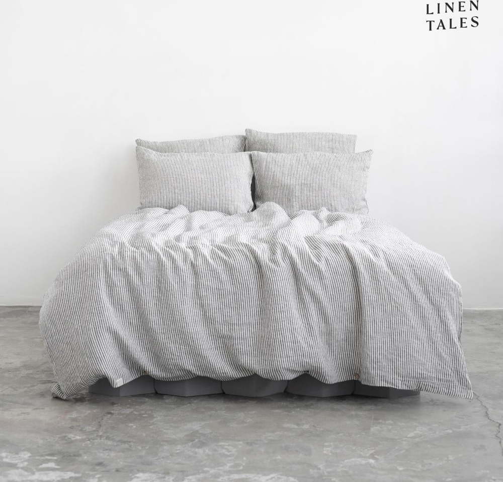 Černobílé lněné prodloužené povlečení na jednolůžko 165x220 cm – Linen Tales Linen Tales