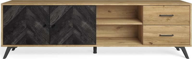 Černý/přírodní TV stolek v dekoru dubu 181x53 cm Delta – Marckeric Marckeric