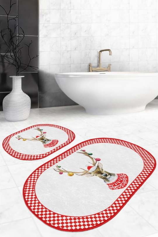 Červeno-bílé textilní koupelnové předložky v sadě 2 ks 60x100 cm – Mila Home Mila Home
