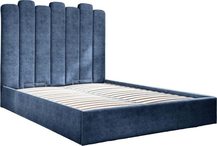 Modrá čalouněná dvoulůžková postel s úložným prostorem s roštem 160x200 cm Dreamy Aurora – Miuform Miuform