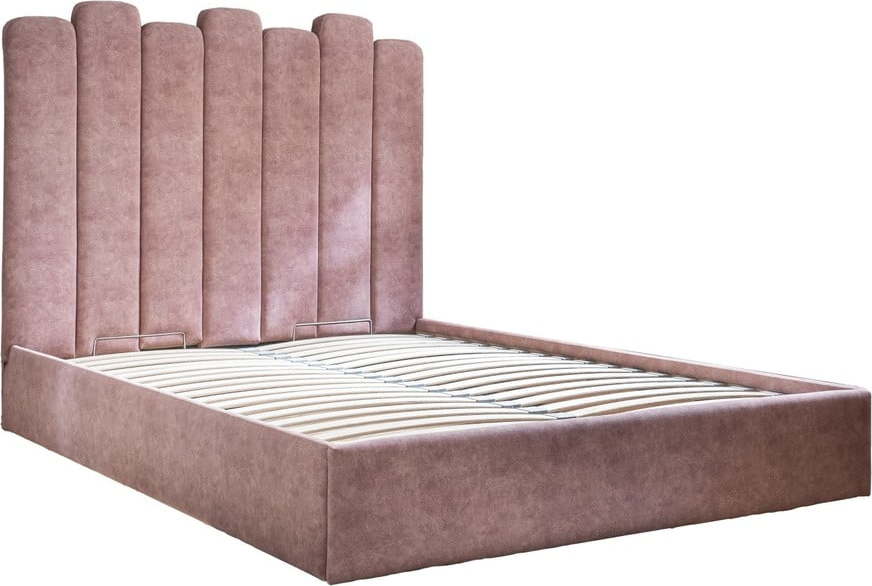Růžová čalouněná dvoulůžková postel s úložným prostorem s roštem 180x200 cm Dreamy Aurora – Miuform Miuform