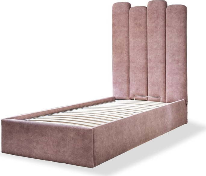 Růžová čalouněná jednolůžková postel s úložným prostorem s roštem 90x200 cm Dreamy Aurora – Miuform Miuform
