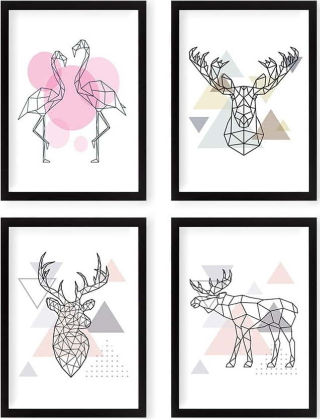 Sada plakátů v rámu 4 ks 24x29 cm Geometric Animals – Wallity Wallity