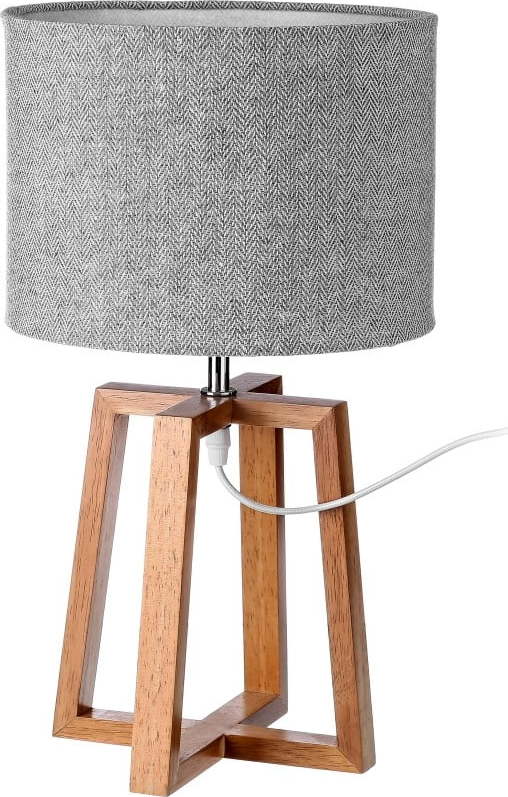 Šedo-hnědá stolní lampa z masivního dřeva s textilním stínidlem (výška 44 cm) – Casa Selección Casa Selección
