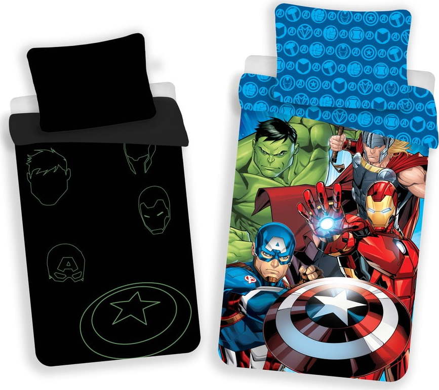 Bavlněné dětské povlečení na jednolůžko se svítícím efektem 140x200 cm Avengers – Jerry Fabrics Jerry Fabrics