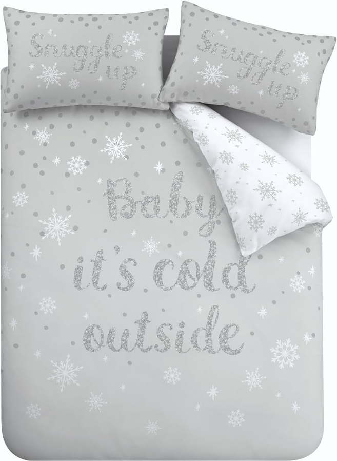 Bílo-světle šedé povlečení na dvoulůžko/prodloužené 200x220 cm Baby It's Cold Outside – Catherine Lansfield Catherine Lansfield