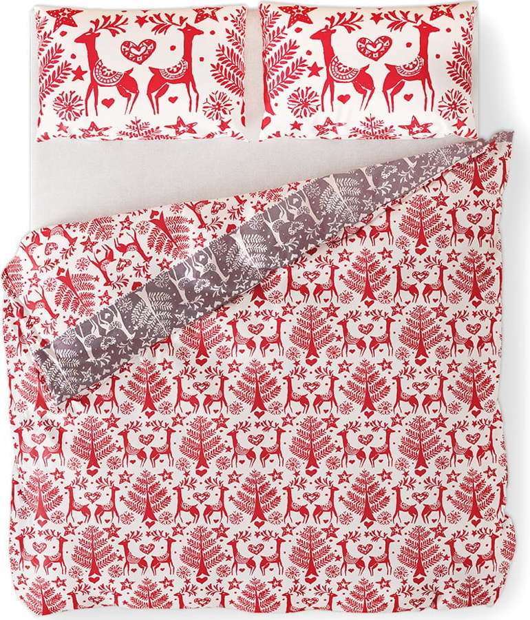 Červeno-bílé flanelové povlečení na dvoulůžko 200x200 cm Rudolph – AmeliaHome AmeliaHome