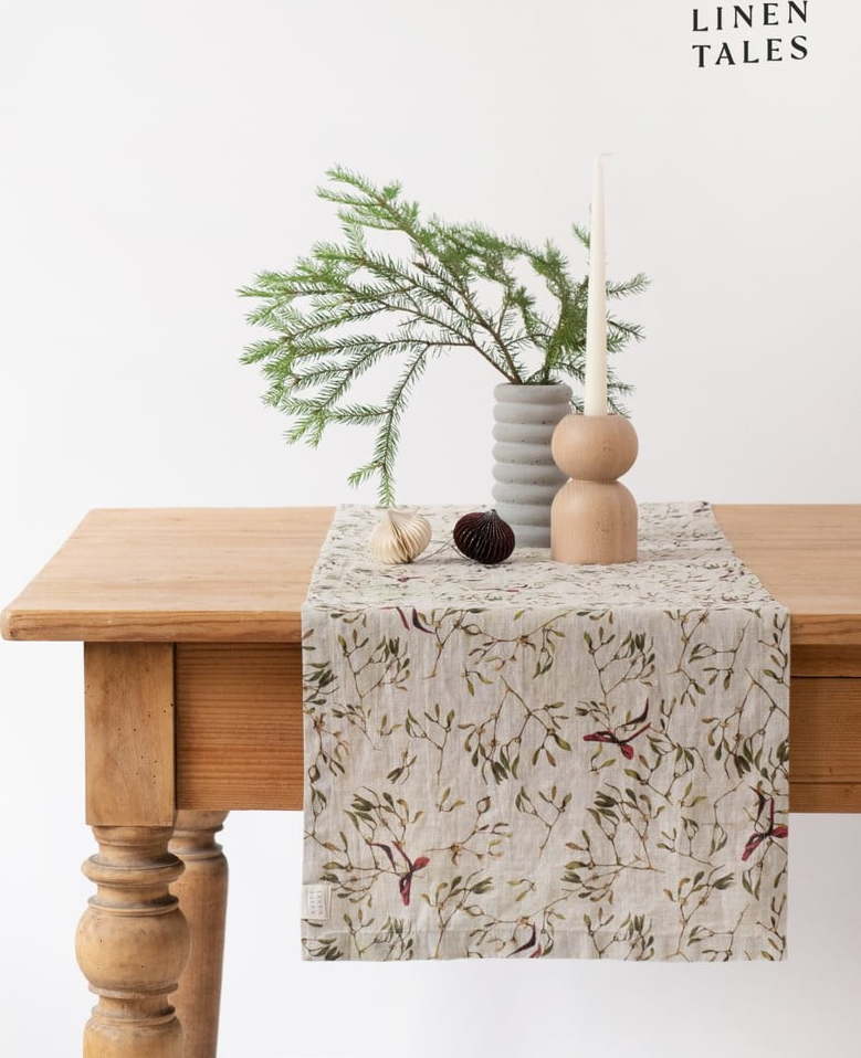 Lněný běhoun na stůl s vánočním motivem 40x200 cm – Linen Tales Linen Tales
