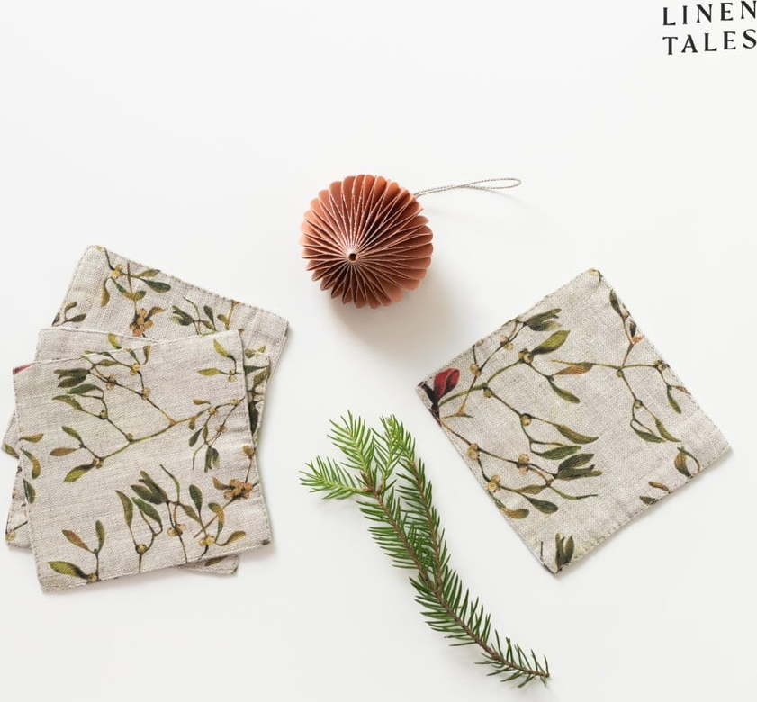 Podtácky s vánočním motivem v přírodní barvě v sadě 4 ks – Linen Tales Linen Tales