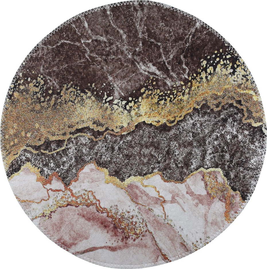 Pratelný kulatý koberec v hnědo-zlaté barvě ø 100 cm – Vitaus Vitaus