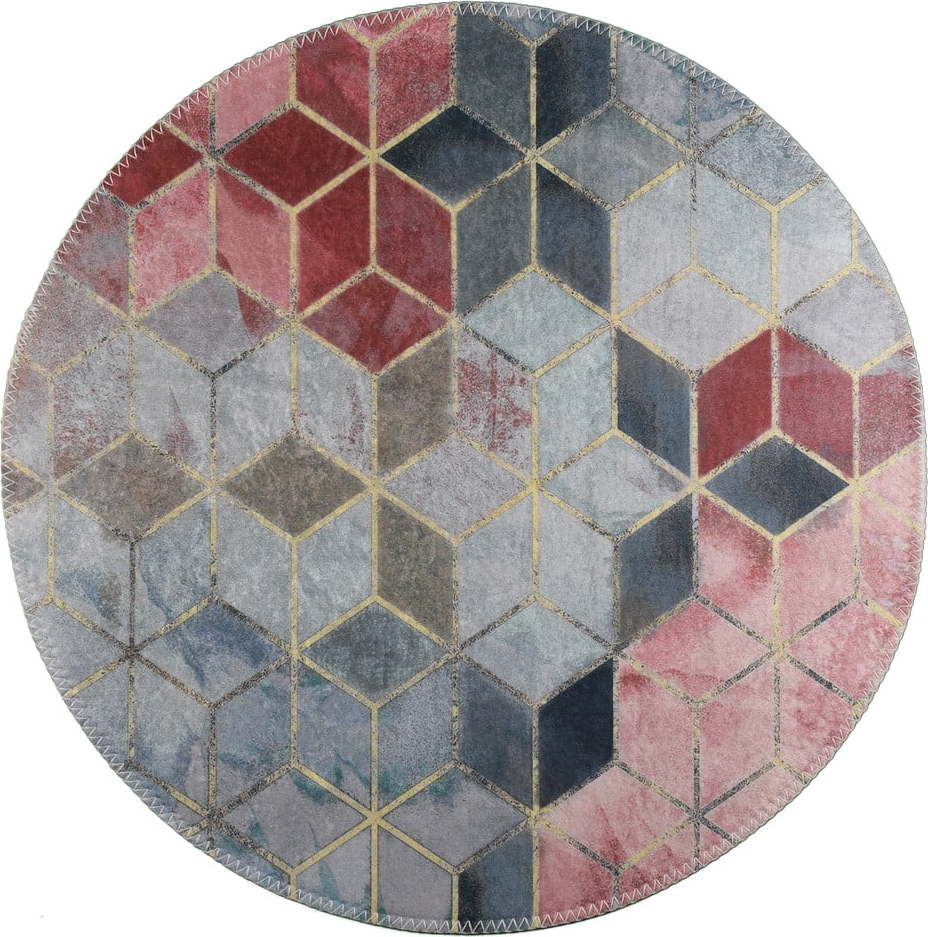 Růžovo-světle šedý pratelný kulatý koberec ø 120 cm – Vitaus Vitaus
