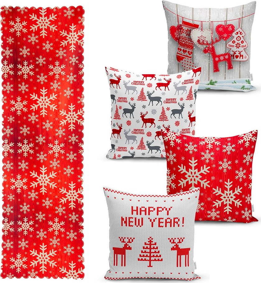 Sada 4 vánočních povlaků na polštář a běhounu na stůl Minimalist Cushion Covers Happy Holiday Minimalist Cushion Covers