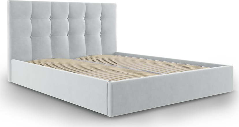 Světle šedá čalouněná dvoulůžková postel s úložným prostorem s roštem 180x200 cm Nerin – Mazzini Beds Mazzini Beds