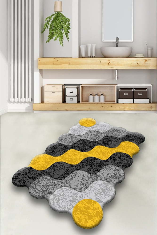Žluto-šedá koupelnová předložka 70x120 cm Circle – Foutastic Foutastic