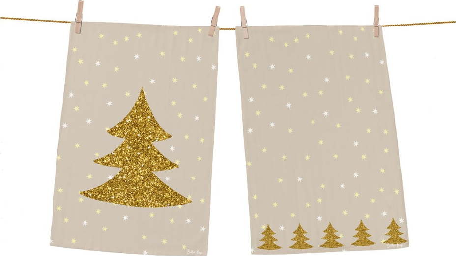 Bavlněné utěrky s vánočním motivem v sadě 2 ks 50x70 cm Gold Tree – Butter Kings Butter Kings
