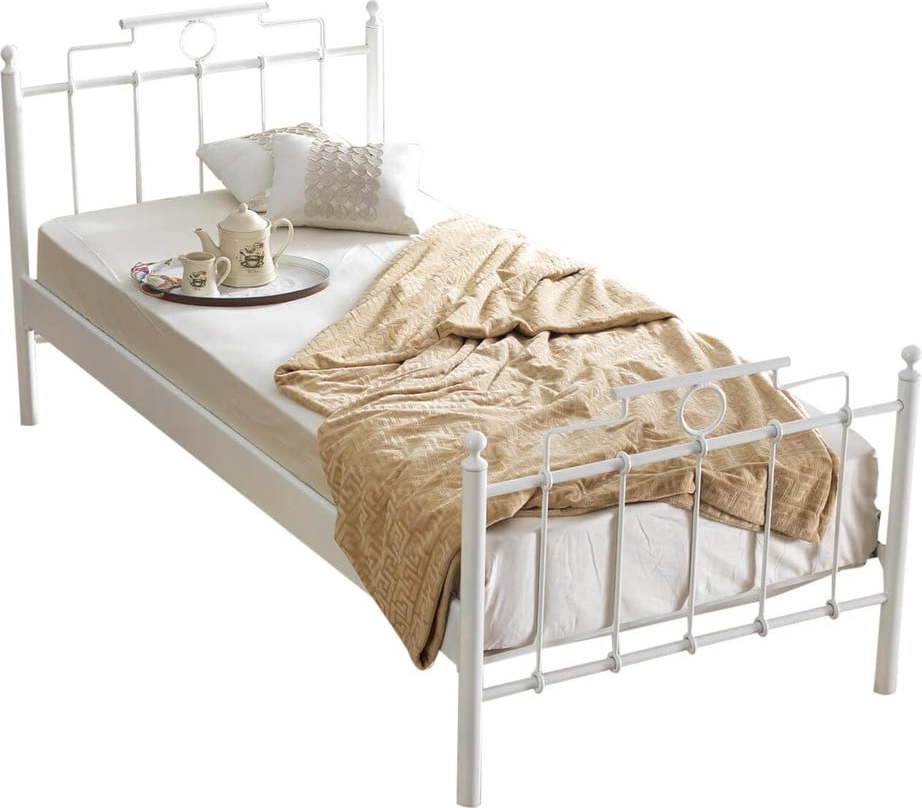 Bílá kovová jednolůžková postel s roštem 90x200 cm Hatkus – Kalune Design Kalune Design