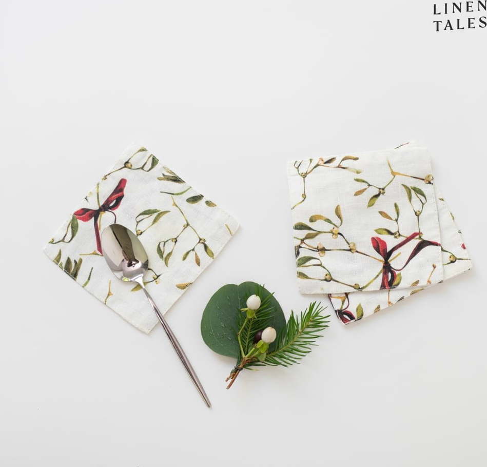 Bílé podtácky s vánočním motivem v sadě 4 ks – Linen Tales Linen Tales