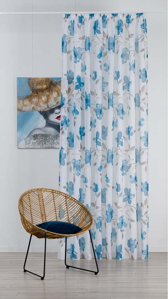 Bílo-modrá záclona 300x260 cm Mariola – Mendola Fabrics Mendola Fabrics