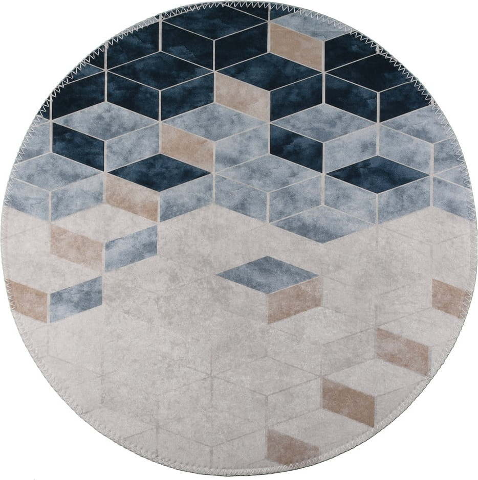 Bílo-modrý pratelný kulatý koberec ø 120 cm – Vitaus Vitaus