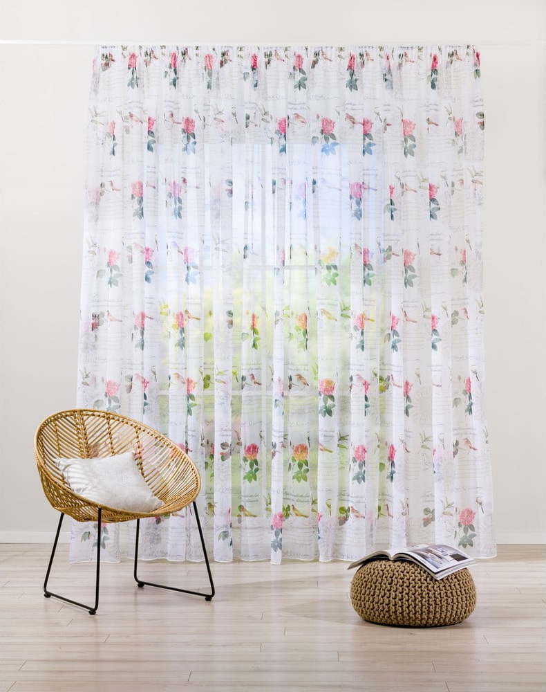 Bílo-růžová záclona 300x245 cm Shoyo – Mendola Fabrics Mendola Fabrics