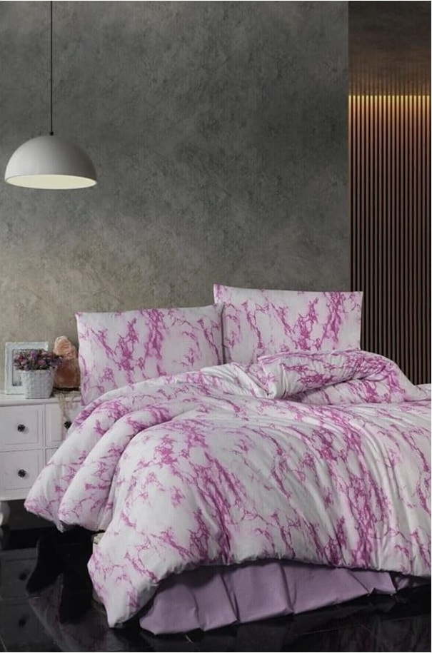 Bílo-růžové bavlněné prodloužené povlečení na dvoulůžko s prostěradlem 200x220 cm – Mila Home Mila Home