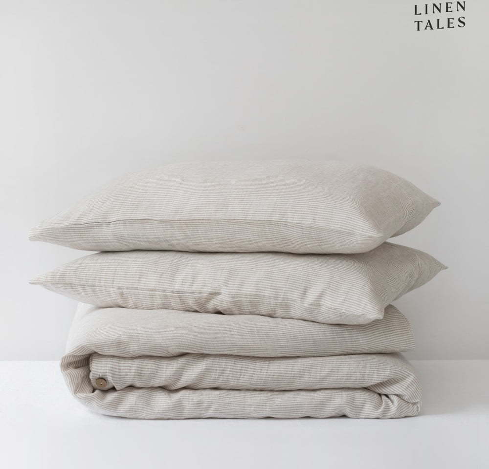 Bílobéžové lněné povlečení na dvoulůžko 200x200 cm – Linen Tales Linen Tales