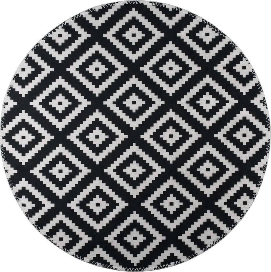 Černo-bílý pratelný kulatý koberec ø 120 cm – Vitaus Vitaus