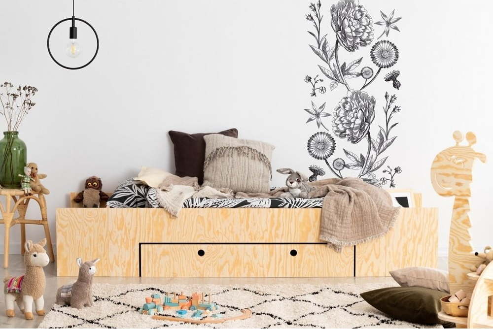 Dětská postel s výsuvným lůžkem a úložným prostorem v přírodní barvě 90x200 cm LUNA A – Adeko Adeko