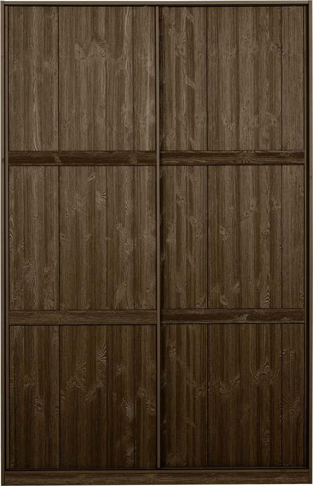 Hnědá šatní skříň s posuvnými dveřmi z borovicového dřeva s posuvnými dveřmi 139x215 cm Katoi – BePureHome BePureHome