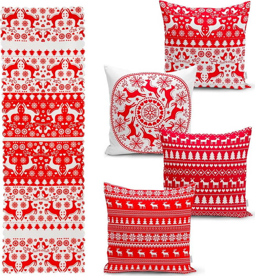 Sada 4 vánočních povlaků na polštář a běhounu na stůl Minimalist Cushion Covers Christmas Minimalist Cushion Covers