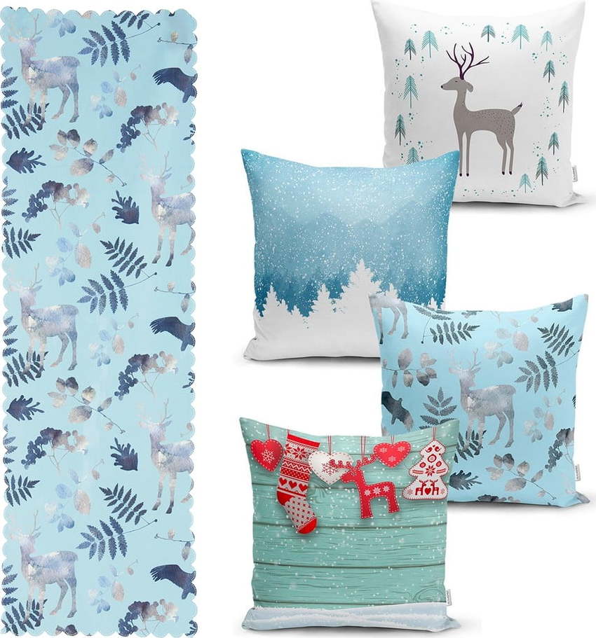 Sada 4 vánočních povlaků na polštář a běhounu na stůl Minimalist Cushion Covers Winter Wonderland Minimalist Cushion Covers