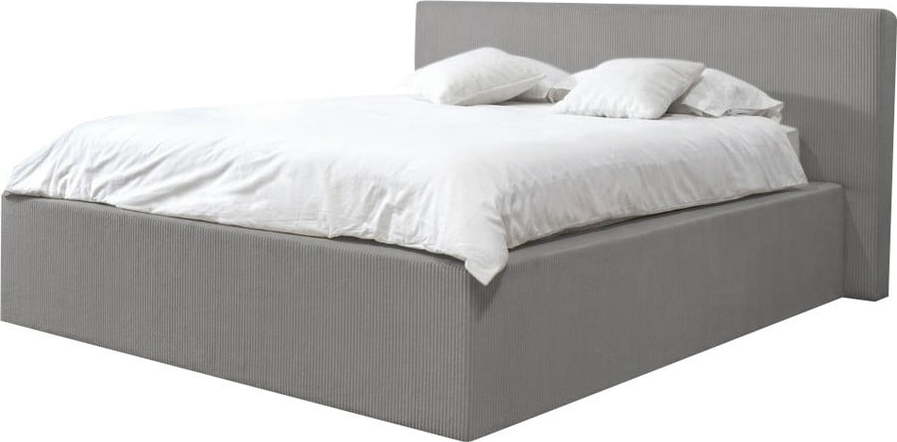 Světle šedá čalouněná dvoulůžková postel s úložným prostorem s roštem 160x200 cm Nihad – Bobochic Paris Bobochic Paris