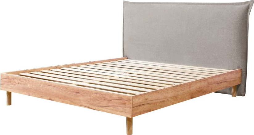Světle šedá/přírodní dvoulůžková postel s roštem 160x200 cm Charlie – Bobochic Paris Bobochic Paris