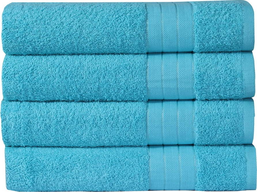 Tyrkysové bavlněné ručníky v sadě 4 ks 50x100 cm – Good Morning GOOD MORNING