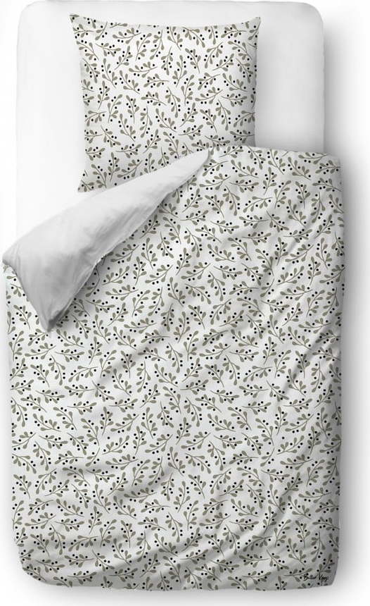 Bílo-šedé povlečení na jednolůžko z bavlněného saténu 140x200 cm Mistletoe Kiss – Butter Kings Butter Kings